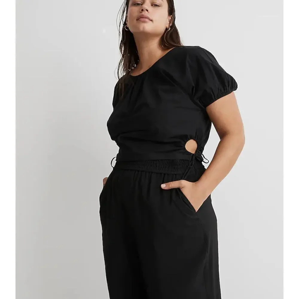 Madewell Poplin Puff Sleeve Cut Out Crop Top Size XXS